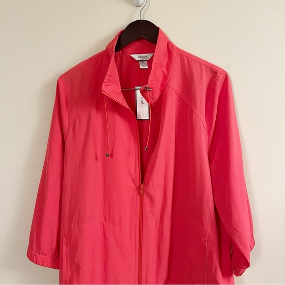 CJ Banks Pink Full Zip Front Lightweight Coat NEW Size 1X 3/4 Sleeves - Picture 2 of 10